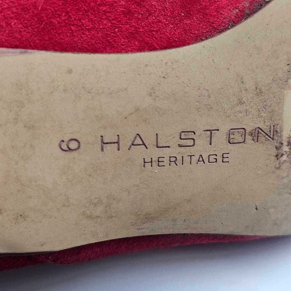 Halston Women Size 9 Sock Red Booties Suede Stretchy Pointy Toe Valentine Day - Picture 6 of 14